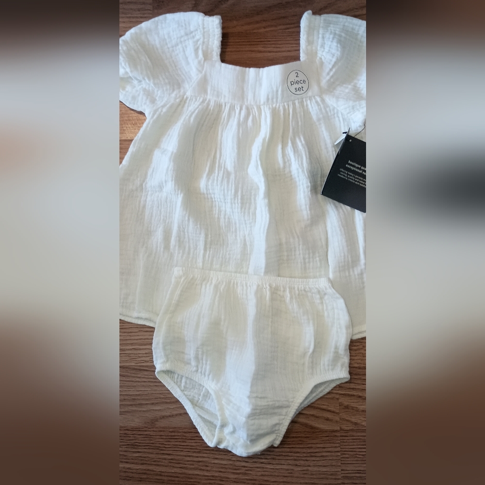 Gerber Boutique Summer Two-Piece Baby Outfit Dress - Cream Size 3-6 Mont… - Picture 3 of 12